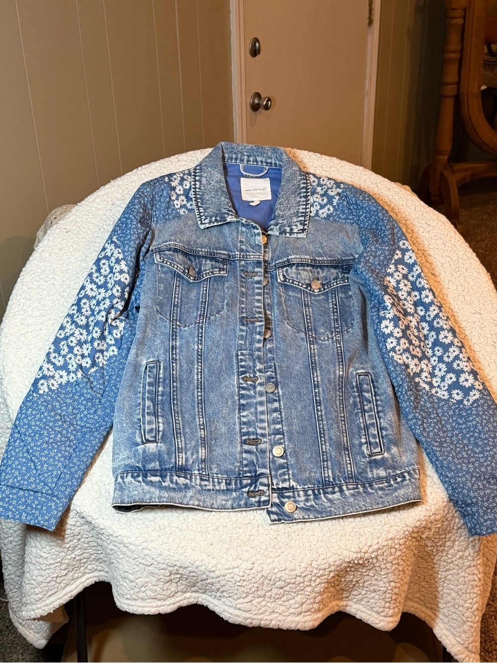 Avec Les Filles Anthropologie Patchwork Denim Jacket M Floral